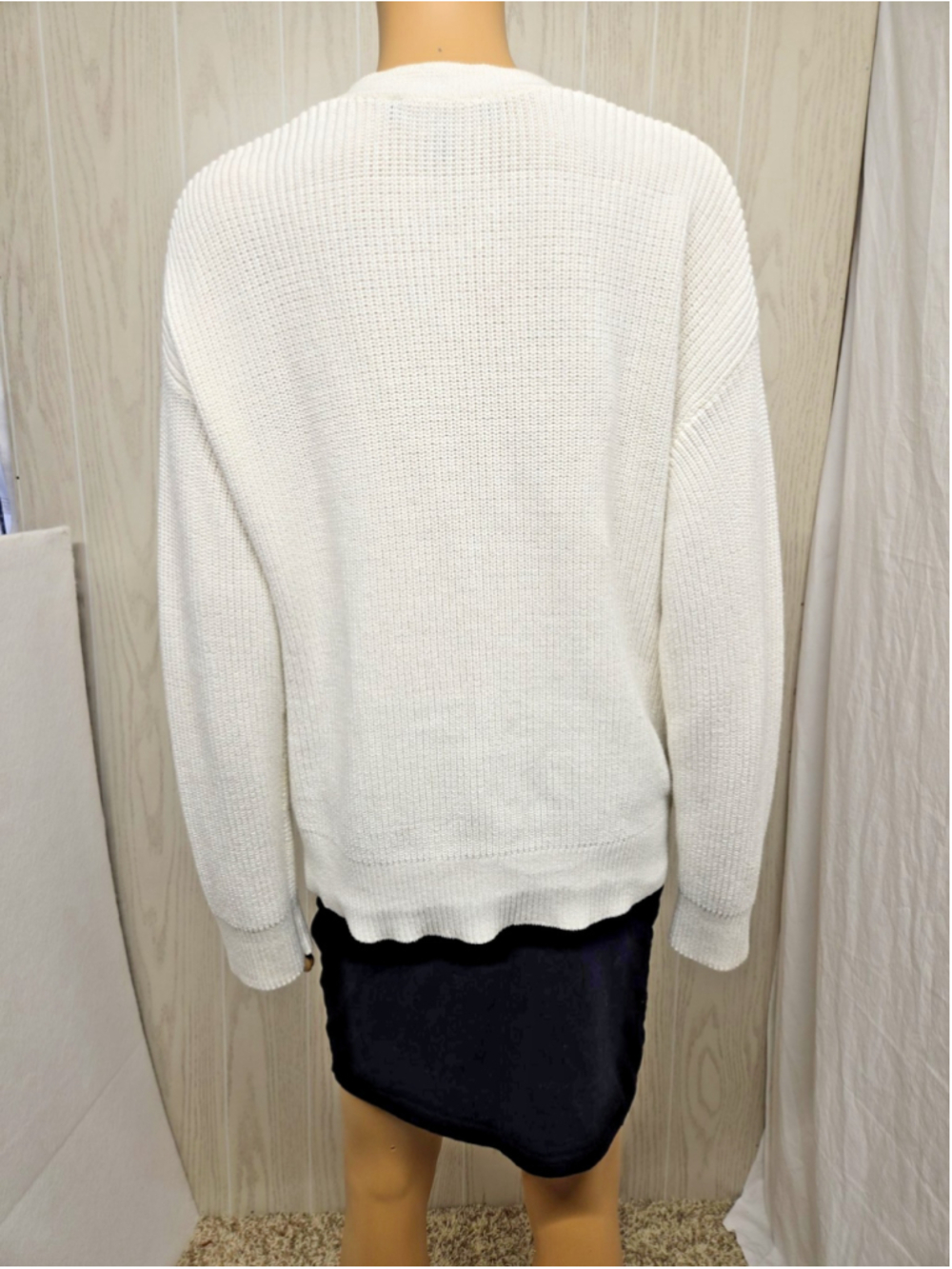 Hudson Medium Cream Oversized Ribbed Cotton Cardigan Tortoiseshell Button - Picture 9 of 9